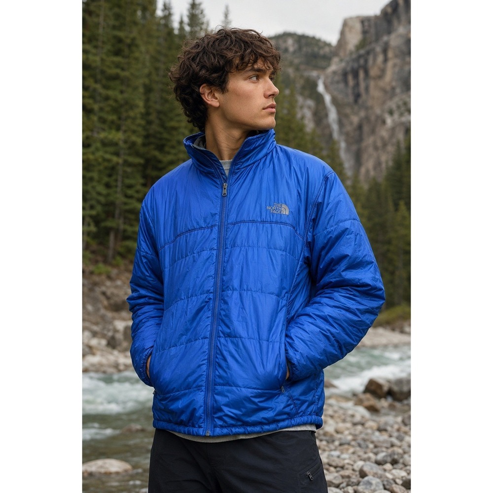 The North Face Lightweight Packable Puffer Jacket Blue Ripstop Insulated Mens L
